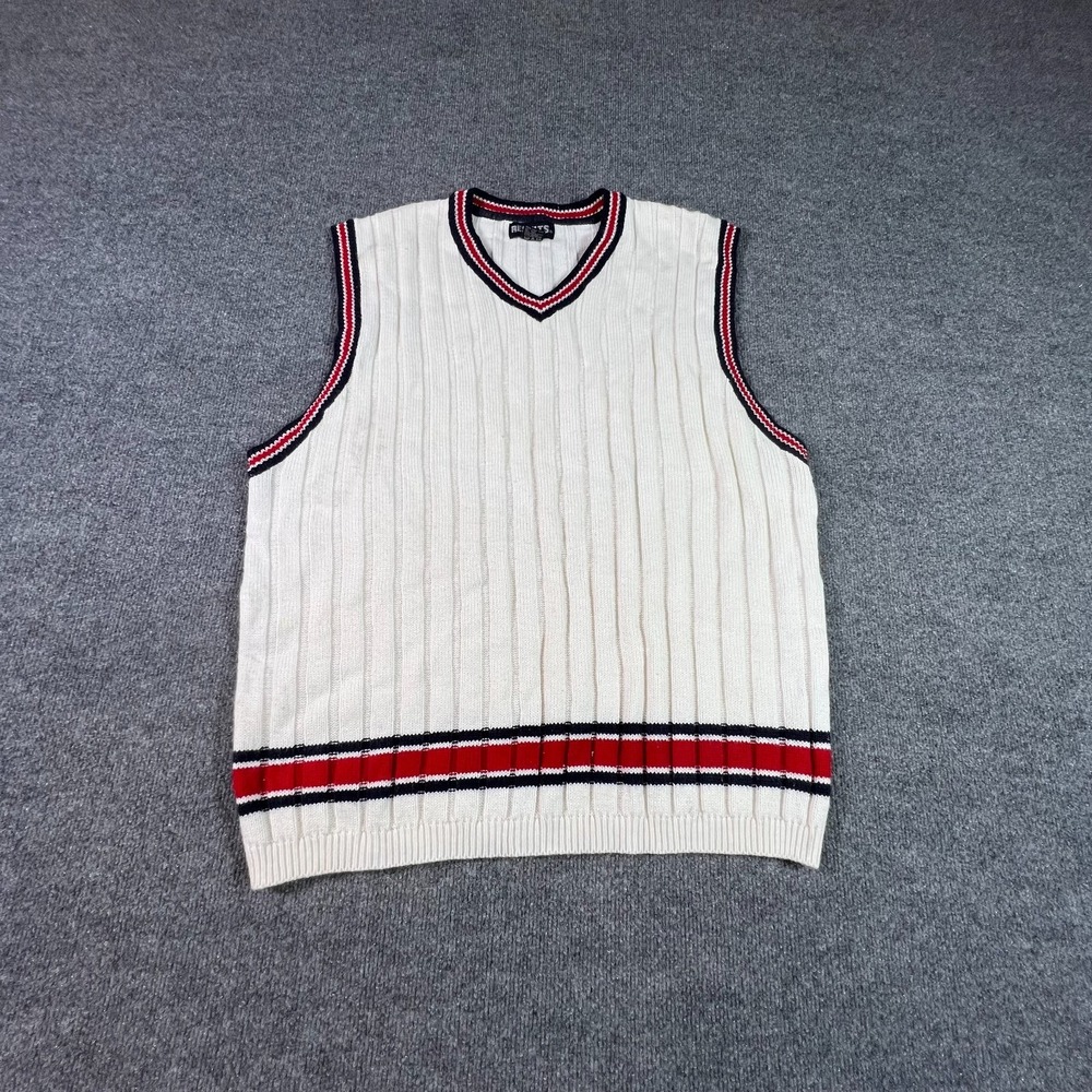 Vintage Results Sweater Vest Mens XL White Knit Sleeveless Cricket Tennis Preppy